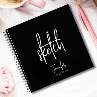 Elegant Black Personalized Sketchbook Your Name Notebook