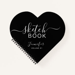 Elegant Black Personalized Sketchbook Your Name Notebook