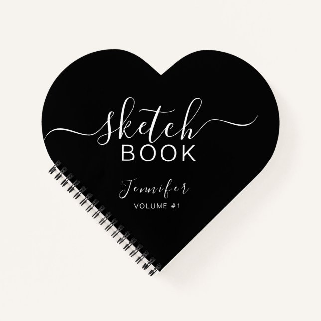 Elegant Black Personalized Sketchbook Your Name Notebook (Front)