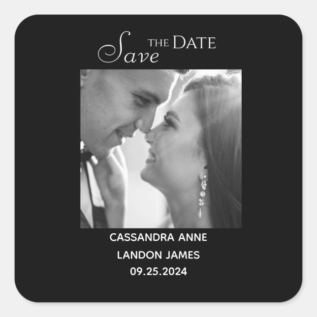 Elegant Black Photo Chic Stylish Typography Square Sticker (Front)