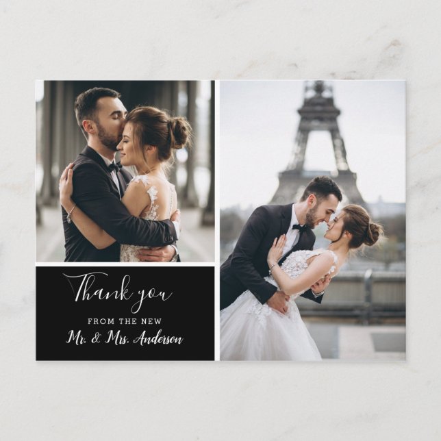 Elegant Black Photo Collage | Blank Thank You Postcard (Front)
