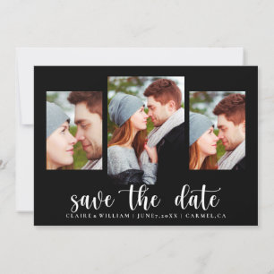 Elegant Black Photo Collage Save the Date Card