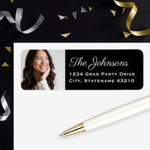 Elegant Black Photo Graduation Return Address
