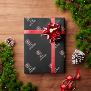 Elegant Black Photo Script Name Merry Christmas  Wrapping Paper