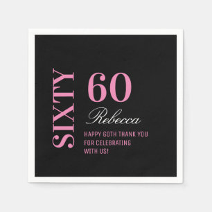 Elegant Black & Pink 60 Birthday Party Cocktail Napkin