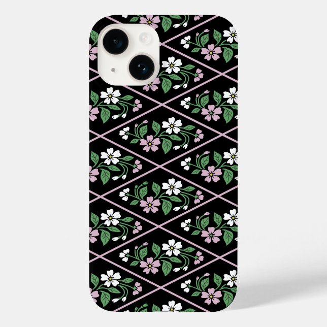 Elegant Black Pink and White Floral Pattern Case-Mate iPhone Case (Back)