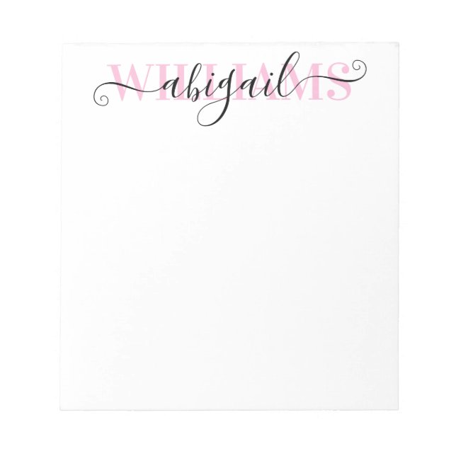 Elegant Black Pink Calligraphy Script Name Notepad (Front)