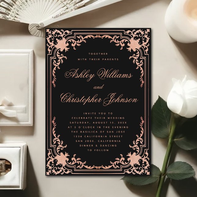 Elegant Black Pink Calligraphy Vintage Wedding Invitation (Creator Uploaded)