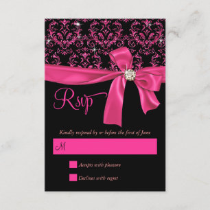 Elegant Black Pink Damask Sweet Sixteen Party RSVP Card