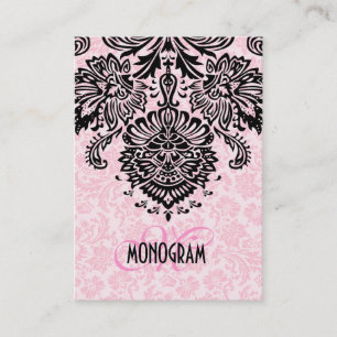 Elegant Black & Pink Floral Damasks Business Card