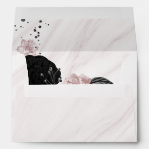 elegant black pink flowers wedding envelope