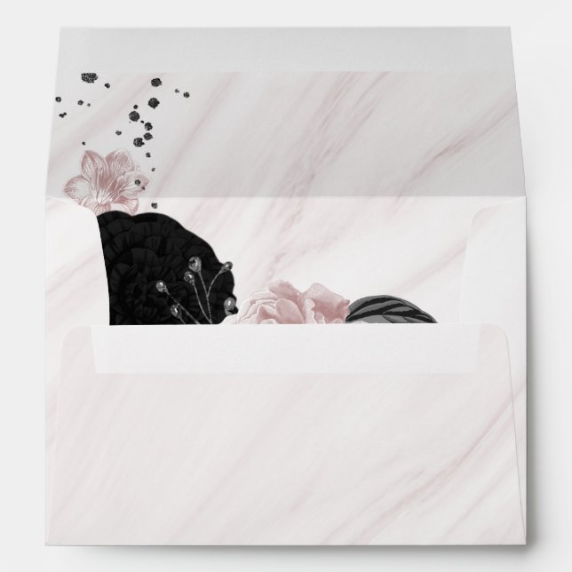 elegant black pink flowers wedding envelope (Back (Bottom))