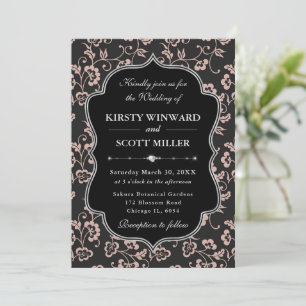 Elegant Black Pink Frame Floral Wedding Invitation