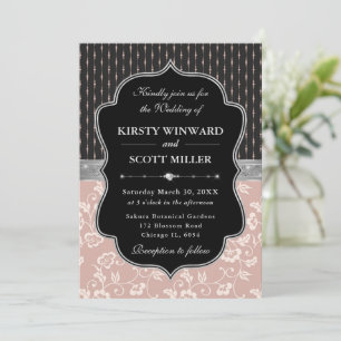 Elegant Black Pink Frame Floral Wedding Invitation