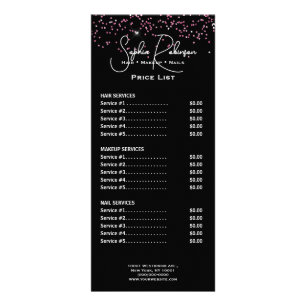 Elegant Black & Pink Glitter Price List Rack Card