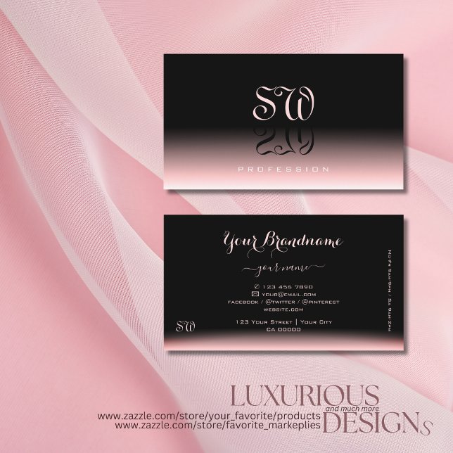 Elegant Black Pink Gradient Shadow Font Monogram Business Card (Creator Uploaded)