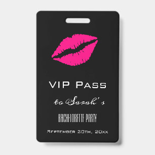 Elegant Black Pink Kiss Bachelorette Party Access Badge