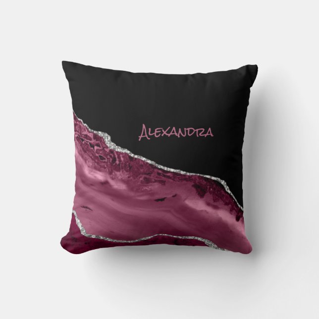 Elegant Black Pink Magenta Glitter Throw Pillow (Front)