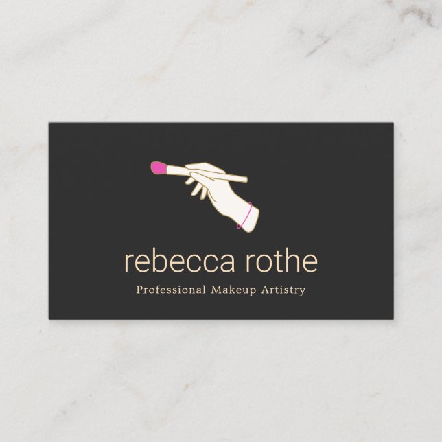 Elegant Black  Pink Make up Brush Makeup Artist Business Card (Front)