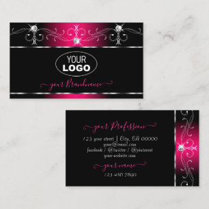 Elegant Black Pink Ornate Sparkle Jewels with Logo Business Card