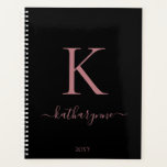 Elegant Black Pink Rose Gold Monogram Name Planner<br><div class="desc">Chic Elegant Pink Rose Gold Monogram Script on a chic Black Planner. Easy to customize with your own name and details. Perfect for your luxury lifestyle! Please contact us at cedarandstring@gmail.com if you need assistance with the design or matching products.</div>