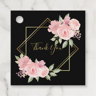 Elegant black pink roses thank you favour tags