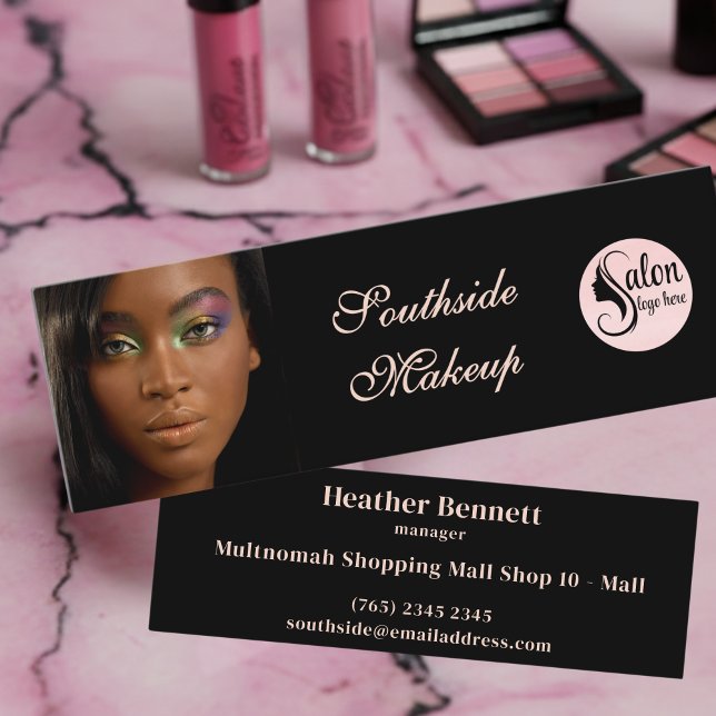 Elegant Black Pink Script Photo Mini Business Mini Business Card (Creator Uploaded)