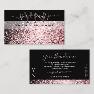 Elegant Black Pink Sparkling Glitter with Monogram Business Card