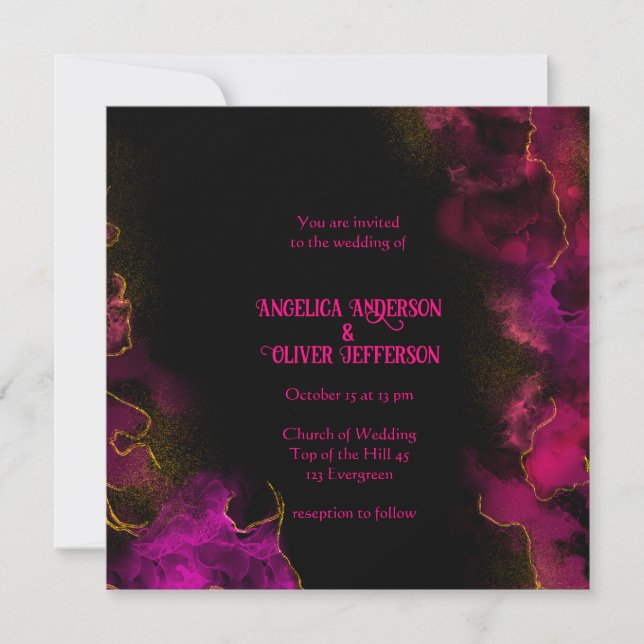 Elegant Black (pink text) Wedding invitation (Front)