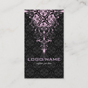 Elegant Black & Pink Tones Vintage Floral Damasks Business Card