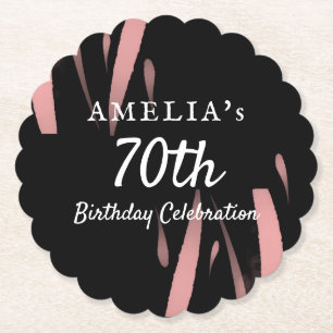 Elegant Black Pink Watercolor 70th Happy Birthday  Paper Coaster