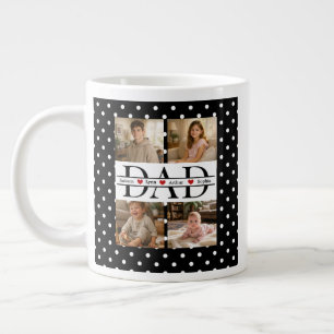 Elegant Black Polka Dot 4-Photo Custom Dad Gift Large Coffee Mug