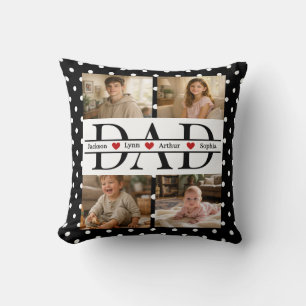 Elegant Black Polka Dot 4-Photo Custom Dad Gift Throw Pillow