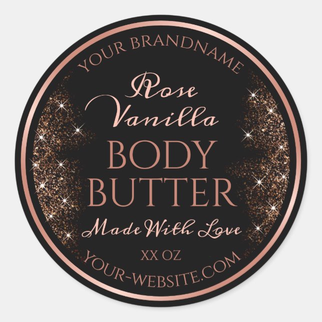 Elegant Black Product Packaging Labels Rose Gold (Front)