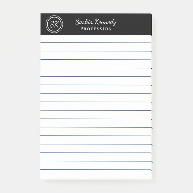 Elegant Black Professional Monogram Business Post-it Notes (Front)