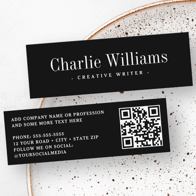 Elegant black professional QR code Mini Business Card (Elegant black professional QR code Mini Business Card)