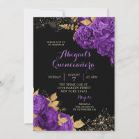 Elegant Black Purple Gold Stiletto Quinceañera