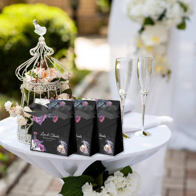 Elegant Black Purple Gothic Floral Skull Wedding Favor Box (Creator Uploaded)