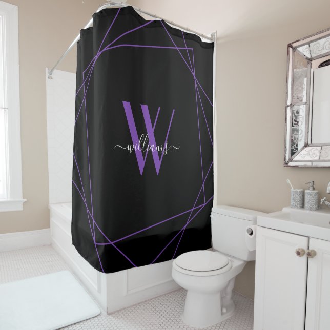 Elegant Black Purple Monogram Geometric Name (In Situ)