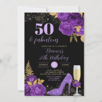 Elegant Black Purple Stiletto Heel Floral Birthday