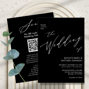 Elegant Black QR Code All In One Modern Wedding Invitation