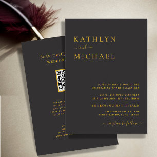 Elegant Black QR Code All In One Modern Wedding Invitation