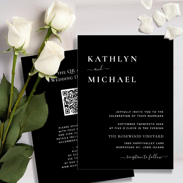 Elegant Black QR Code All In One Modern Wedding Invitation (Creator Uploaded)