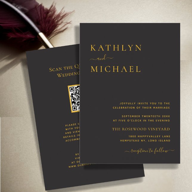 Elegant Black QR Code All In One Modern Wedding Invitation (Creator Uploaded)