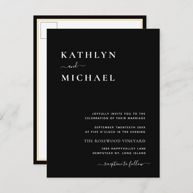 Elegant Black QR Code All In One Modern Wedding Invitation Postcard (Front/Back)