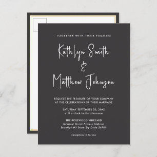 Elegant Black QR Code All In One Modern Wedding Invitation Postcard