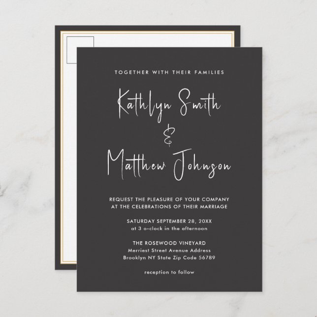 Elegant Black QR Code All In One Modern Wedding Invitation Postcard (Front/Back)