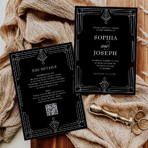 Elegant Black   QR Code All in One Wedding Invitation