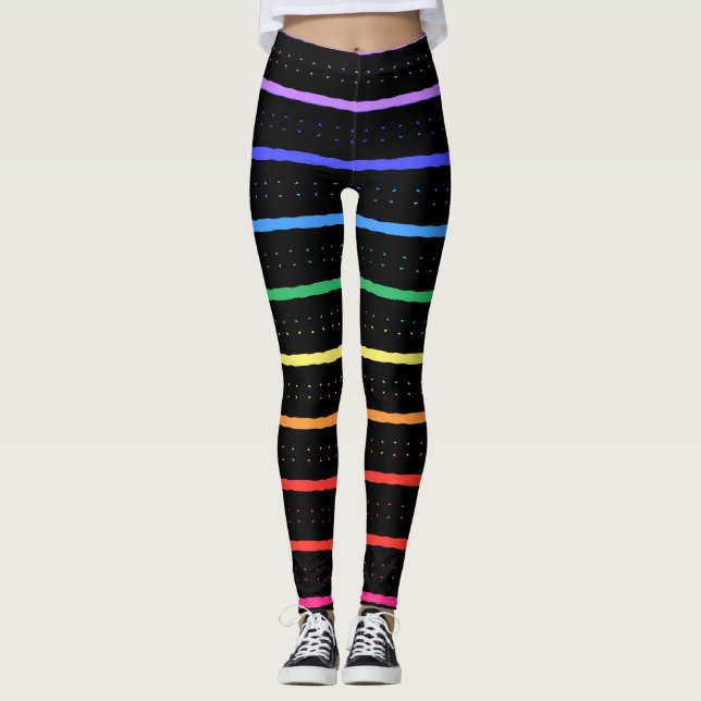 Elegant Black & Rainbow Colours Leggings (Front)