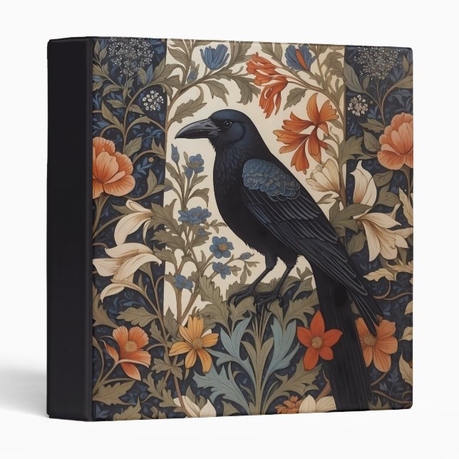 Elegant Black Raven William Morris Inspired Floral Binder (Front/Spine)